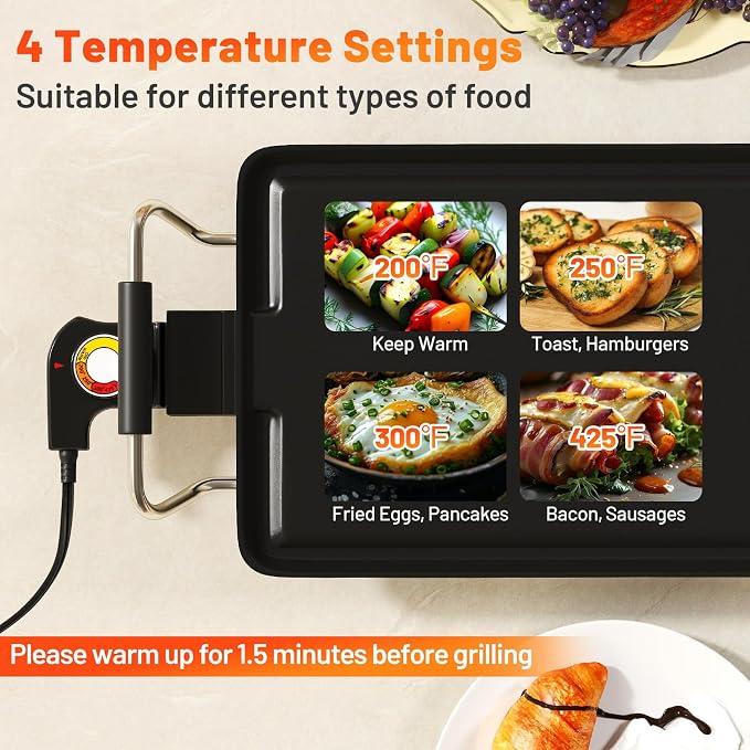 LDAILY 39.5’’ Extra Large Nonstick Electric Griddle, Teppanyaki Grill BBQ W/ 4 Adjustable Temperature, Even Heating & Handles, Long Table Top Pancake Griddle Grill for Indoor & Outdoor Party, Camping