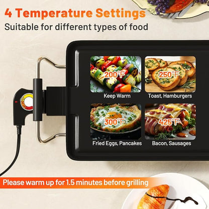 LDAILY 39.5’’ Extra Large Nonstick Electric Griddle, Teppanyaki Grill BBQ W/ 4 Adjustable Temperature, Even Heating & Handles, Long Table Top Pancake Griddle Grill for Indoor & Outdoor Party, Camping