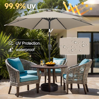 FLAME&SHADE 9ft Patio Umbrella Outdoor - Table Umbrella with Push Button Tilt and Crank, UV Protection, 6 Sturdy Ribs, Market Umbrella for Garden, Deck, Backyard, Lawn, Pool and Beach(Taupe)