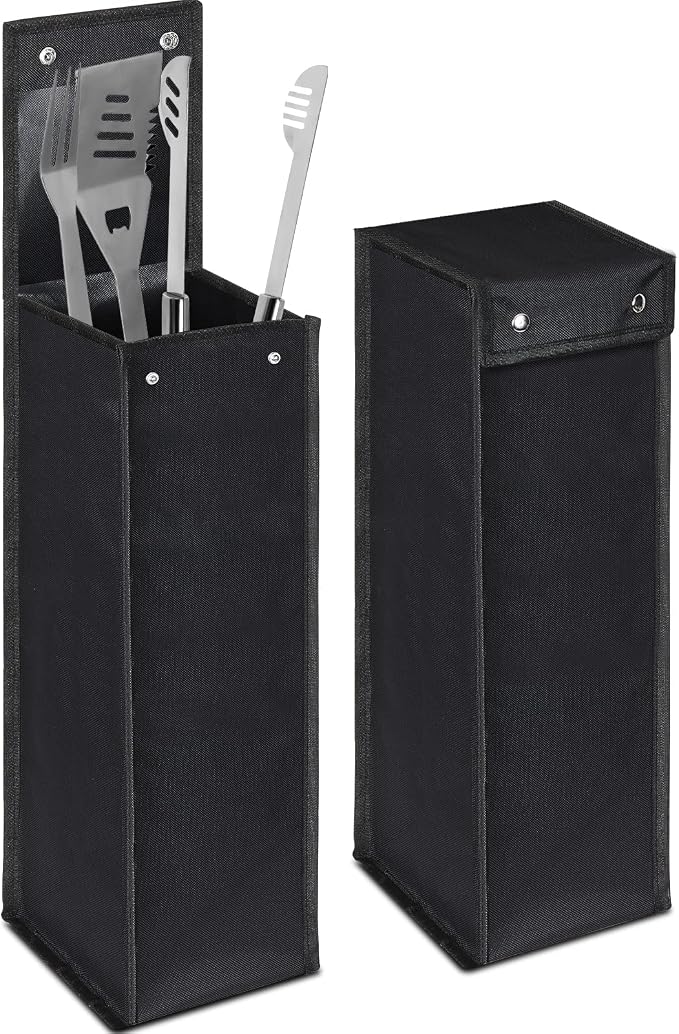 1 Pcs Grill Utensil Storage Bag BBQ Tool Holder Pouch,Black | Oxford Cloth Foldable Design, Camping Hiking Organizer, Snap Closure Secure, Stands Upright or Flat, Portable Outdoor Pouch