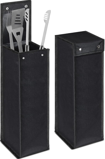 1 Pcs Grill Utensil Storage Bag BBQ Tool Holder Pouch,Black | Oxford Cloth Foldable Design, Camping Hiking Organizer, Snap Closure Secure, Stands Upright or Flat, Portable Outdoor Pouch