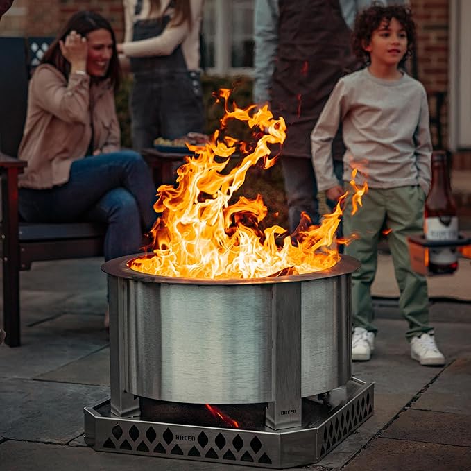 Breeo Smokeless Fire Pit (X Series 24, Stainless Steel) | 27.5 inch Smokeless Firepit for Outside | 62 Pounds | Ideal for Families Compatible with Wide Range of Breeo Accessories