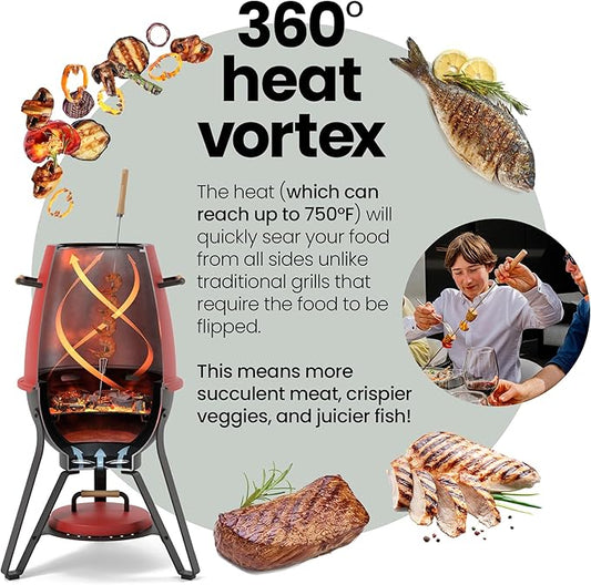 Kandu Outdoor Charcoal Oven Grill, Ash White - Cooks from All Directions, Space Saving, Includes 8 Skewers, Up to 750 Degrees - Quick Vertical Cooking Locks in Flavor, Nutrients & Moisture