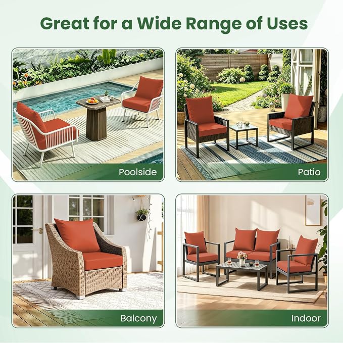 Patio Cushions for Outdoor Furniture, 24x24 Outdoor Couch Cushions, Waterproof & Fade-Resistant Patio Chair Cushions with Removable Cover, Replacement Outdoor Deep Seat Cushion, Spice (Set of 2)