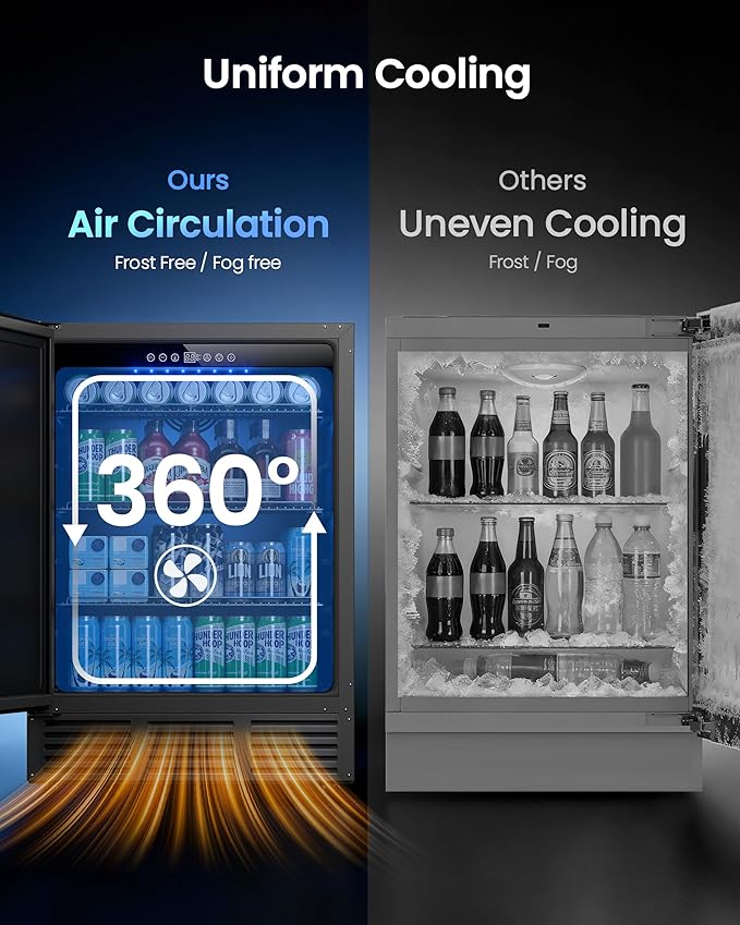 24 Inch Beverage Refrigerator, 180 Can Under Counter Fridge, Stainless Steel Outdoor Fridge for Patio & Outdoor Kitchen, Outdoor Refrigerator for Soda, Beer, Built-in & Freestanding(Black)