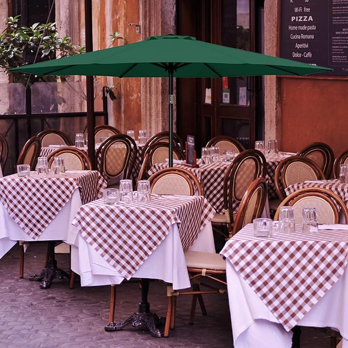 YSSOA 9' Patio Umbrella Outdoor Table Market Yard Umbrella with 8 Sturdy Ribs, Green