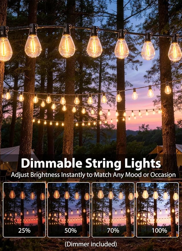 200FT Outdoor String Lights with 76+2 S11 LED Bulbs, Waterproof Dimmable Patio Lights with Remote, Shatterproof E12 Hanging Bistro Lights for Backyard, Porch, Garden, Deck Outdoor Decor