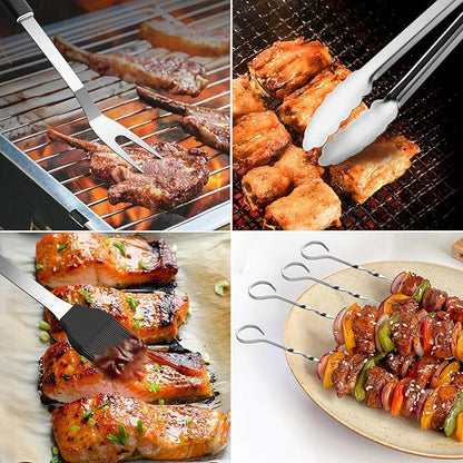 BBQ Accessories Grill Tools Set,Stainless Steel Barbecue Grill Accessories for Outdoor Grill,Professional Barbecue Utensils Grilling Accessories for Camping/Backyard,Grilling Gifts for Men/Women