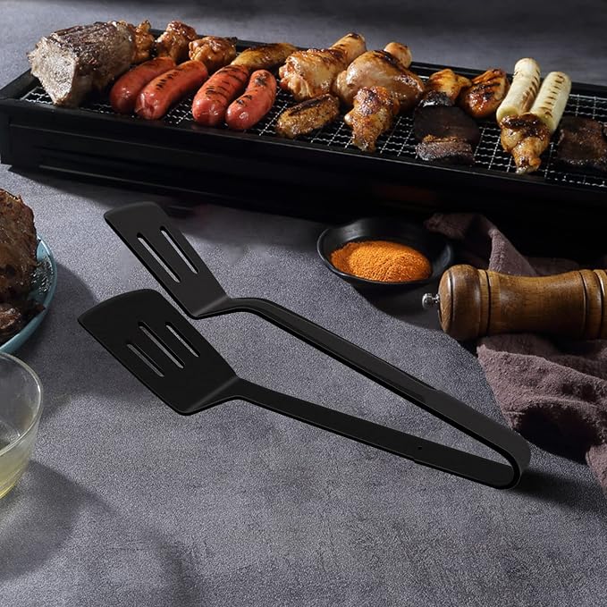 Silicone BBQ Tongs, Stainless Steel Clamp for Grilling & Salad | 11" silicone kitchen tongs, stainless steel BBQ clamp, multipurpose for bread, steak, fish & salad, heat-resistant & non-slip