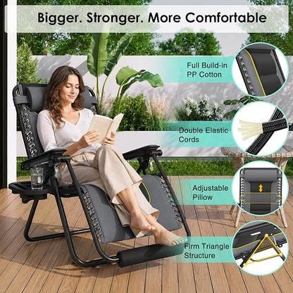 Suteck Heated Zero Gravity Chair, 400LBS 30.3" Padded Antigravity Chairs | Reclining Camping Chair with Headrest, Upgraded Lock, Large Cup Holder and Footrest, Patio Lounge Recliner for Indoor Outdoor