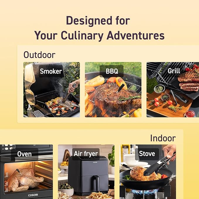 COSORI Wireless Meat Thermometer Digital, Bluetooth Food Thermometer for Grill, Smoker, Oven, Air Fryer for Turkey, Chicken, Steak, Gifts for Men, 90+ Recipes in Free App