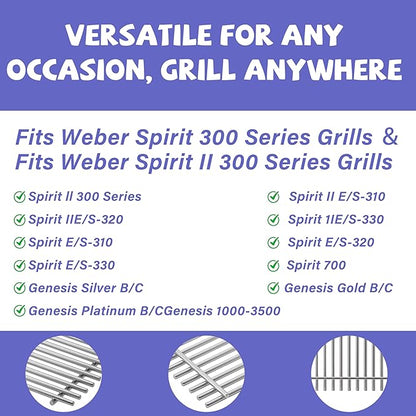 1 Pack 17.5In Stainless Steel Cooking Grill Grate for Weber Spirit I & II 300 Series Grills，Weber Spirit 700,Genesis Silver B & C, Genesis Gold B & C, Genesis Platinum B & C, Genesis 1000-3500, 7638