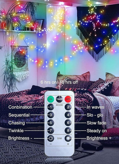 Minetom 33FT 100LED Multicolor Fairy Lights Battery Operated with Remote | Waterproof Twinkle Lights for Bedroom Dorm Patio Tapestry Backyard Garden Party Indoor Christmas Decoration