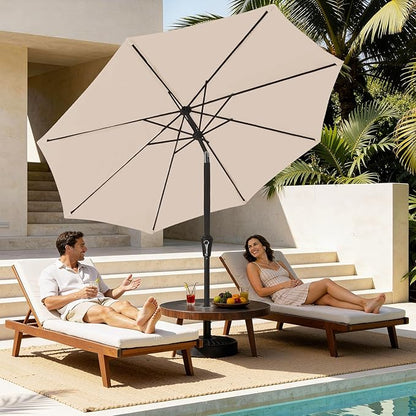 MEWAY 10ft Patio Umbrella Outdoor Table Umbrellas with Push Button Tilt and Crank, Market Umbrella 8 Sturdy Ribs for Deck, Garden, Pool and Backyard, Beige