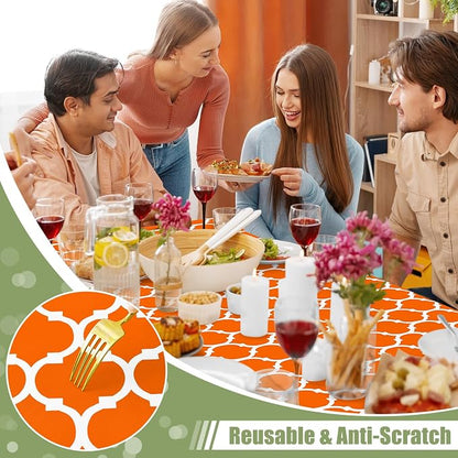 Smiry Picnic Fitted Table Cover, 4 Foot Flannel Backed Vinyl Tablecloth | Waterproof Elastic Stretch Table Cloth, Wipeable Plastic Tablecloth for Camping, Indoor & Outdoor (Orange, 24" x 48")