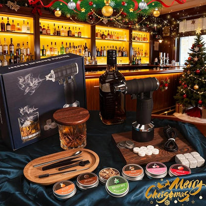 Electric Cocktail Smoker Kit - Rechargeable Whiskey Smoker Kit with Smoking Gun, Old-Fashioned Bourbon Smoker, Cold Smoker, Food Smoke Gun, Smoked Drink infuser, 6 Wood Chips,Butane Not required,Black
