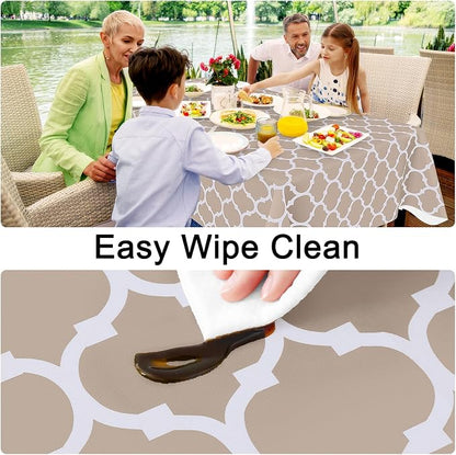 Smiry Rectangle Table Cloth, Wipeable Spillproof Plastic Tablecloths for Dining, Waterproof Vinyl Tablecloth with Flannel Backing for Rectangle Tables, Camping, Outdoor and Indoor (70"x90", Khaki)