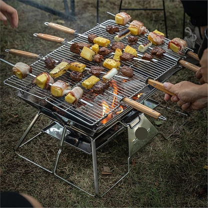 Charcoal Grills Folding Portable Stainless Steel Barbecue Stove Grill BBQ Oven Outdoor Barbecue Utensils Stainless Steel Foldable Barbecue Grill for Garden Outdoor Cooking ( Color : A , Size : 35*35*2