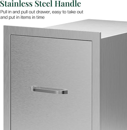 Jocisland Outdoor Kitchen Trash Drawer, 20" D×26" H×14" W, Stainless Steel | Handle and Pull-Out Tray, Built-in BBQ Island Storage