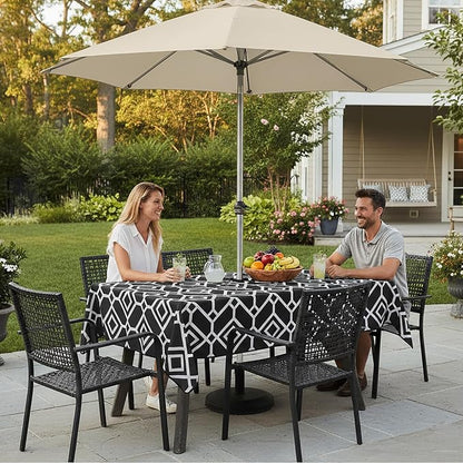 LUSHVIDA Moroccan Outdoor Tablecloth with Umbrella Hole and Zipper, 60 x 120 Inch Black, Rectangle Waterproof Wrinkle Free Table Cloth Decorative Fabric Washable Table Cover for Patio, Party, Picnic