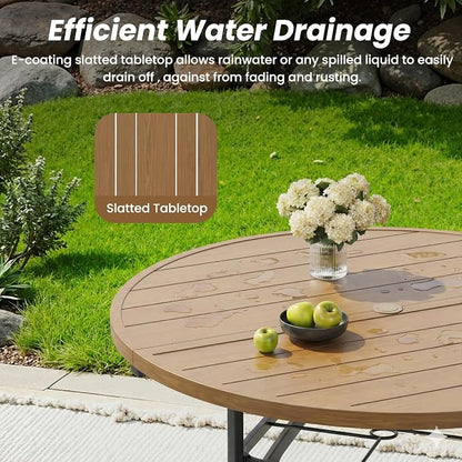 Round Outdoor Dining Table 41" with 1.57" Umbrella Hole | with Umbrella Hole, Wood-like Table Top, Water-resistant, Easy to Clean, Patio table for Backyard, Poolside