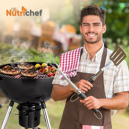 NutriChef Portable Outdoor Charcoal BBQ Grill, Barbecue Grills, Perfect for Picnic, Backyard, Patio, Camping, Offset Smoker with Cover