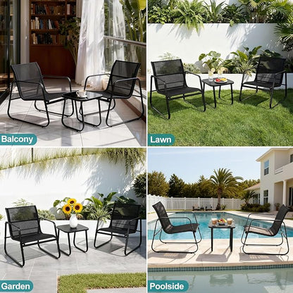 DUMOS 3 Piece Patio Furniture Set，Outdoor Patio Furniture Set with Table and Chairs, Patio Sectional Bistro Sets for Lawn, Garden, Balcony, Poolside Blake