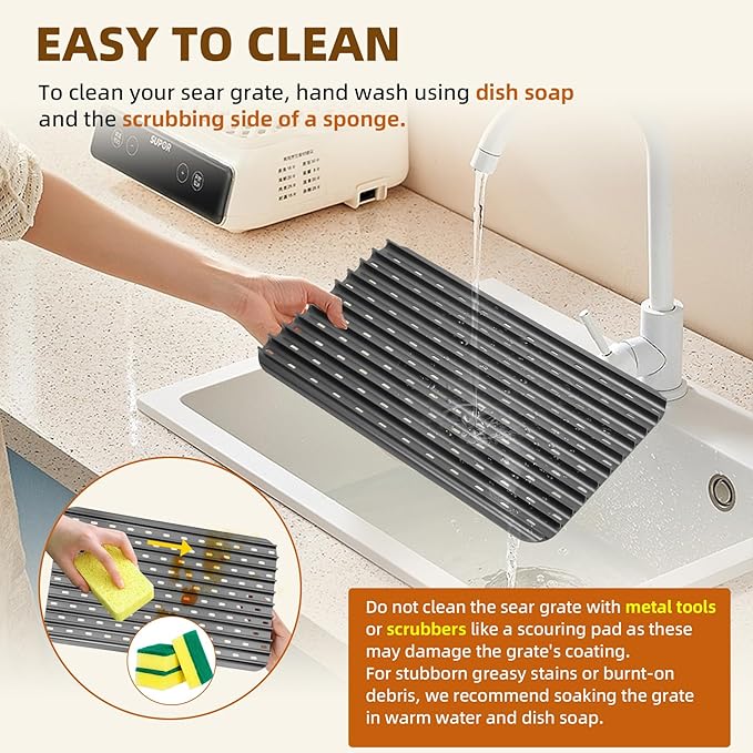 BAC772 18.25''x11.5'' Sear Grate Grill Accessory, Reversible Grill Grate Compatible with Most Grills, Aluminum Sear Grate with Non-Stick, Competition Level Sear Marks Capture Flavor and Moisture