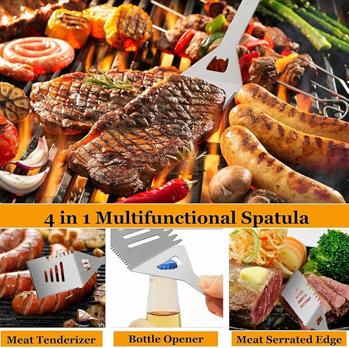 MUJUZE BBQ Grill Accessories Set,Grill Accessories Gifts for Fathers Day,BBQ Grill Sets for Men,31PCS Grilling Gifts for Men,Grilling Accessories with Apron for Dad,Barbecue Tool Sets