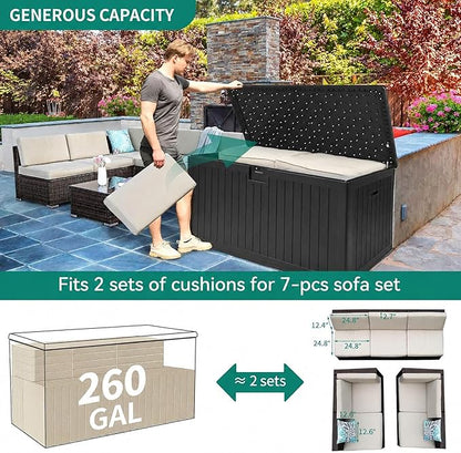 YITAHOME XXL 260 Gallon Large Deck Box,Outdoor Storage for Patio Furniture Cushions,Garden Tools with Flexible Divider,Waterproof,Lockable (Black)