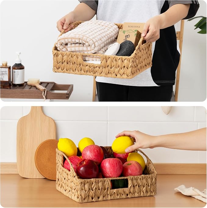 GRANNY SAYS Wicker Storage Basket for Shelves, Wicker Basket with Handles, Trapezoid Woven Baskets for Storage, Decorative Baskets for Home Decor, Natural, 2 Pack
