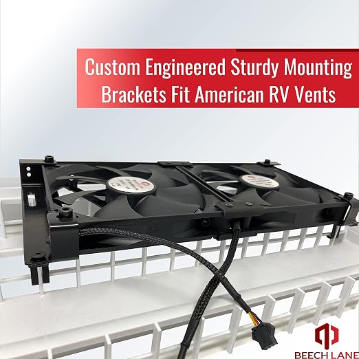 Beech Lane 12V RV Fridge Ventilation Cooling Fan 5.5" (140mm), Custom Mounts For American RV Side Vents, Adjustable Temperature Settings, High-Tech Remote With Manual/Auto Modes, Waterproof