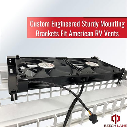 Beech Lane 12V RV Fridge Ventilation Cooling Fan 5.5" (140mm), Custom Mounts For American RV Side Vents, Adjustable Temperature Settings, High-Tech Remote With Manual/Auto Modes, Waterproof