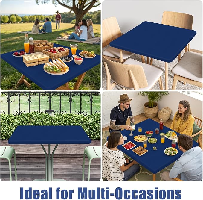 Moosfor Spandex Square Table Cloth, Elastic Fitted Tablecloths for Picnic, Stretch Washable Patio Table Cover for Outdoor, Camping, Banquet and Parties (Navy, 42"x42")