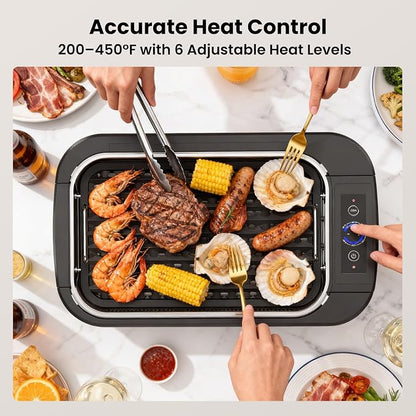 Electactic Indoor Electric Grill & Griddle Combo, Smokeless Nonstick Cooking for Steaks, Burgers, Vegetables and More, Dishwasher-Safe Design