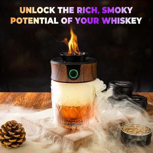 Electric Whiskey Smoker Kit with Torch, Fathers Day Gift for Whiskey Lover, 6 Wood Chips – Infuse Rich Smoky Flavors in Bourbon Old Fashioned & Cocktails, Birthday Gifts for Him, Dad (Without Butane)