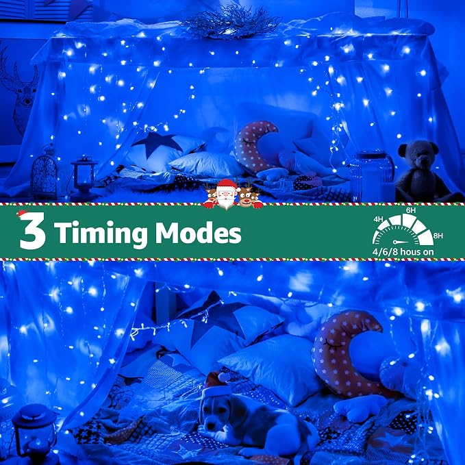 196FT 600 LED Christmas Lights Outdoor Waterproof, Timer & Memory Function, 8 Modes Blue String Lights Plug in Twinkle Lights for Xmas Tree Holiday Garden Indoor Party Decor