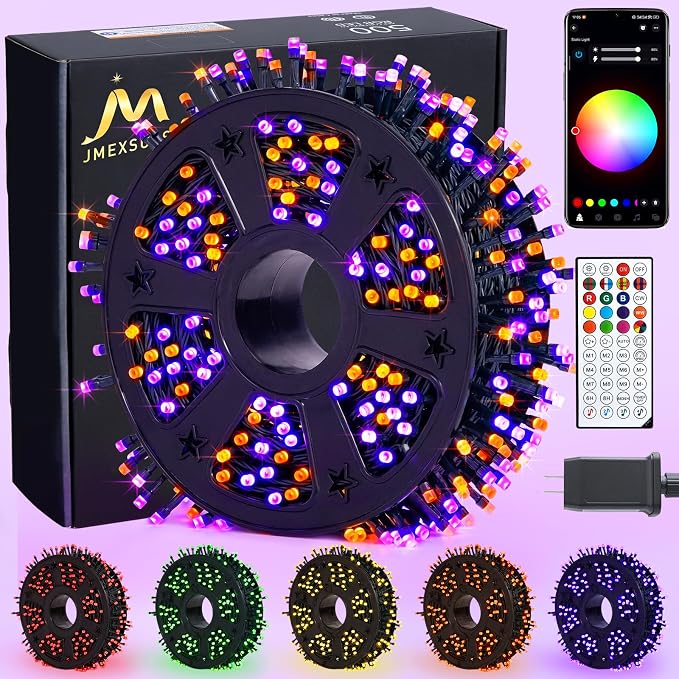 JMEXSUSS 500 LED Smart Color Changing Halloween Lights, RGB String Lights | 173ft, Remote & APP Control, Waterproof Christmas Lights for Indoor Outdoor Xmas Tree Party House Halloween Decoration