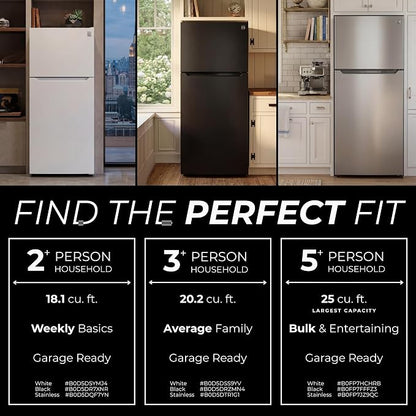 Kenmore 25 cu. ft. 33" Wide Top Mount Refrigerator - Black | Adjustable Glass Shelving, Humidity-Controlled Crispers, Gallon Door Bins, LED Lighting, ENERGY STAR Certified