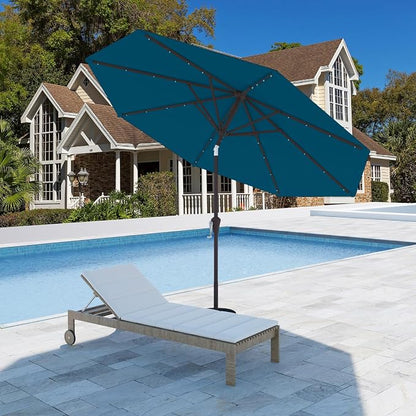 9FT Patio Umbrella with Solar Lights,Outdoor Market Umbrella with Tilt and Crank, LED Lighted Table Umbrella for Garden,Deck,Backyard,Pool,Beach (Lake Blue)