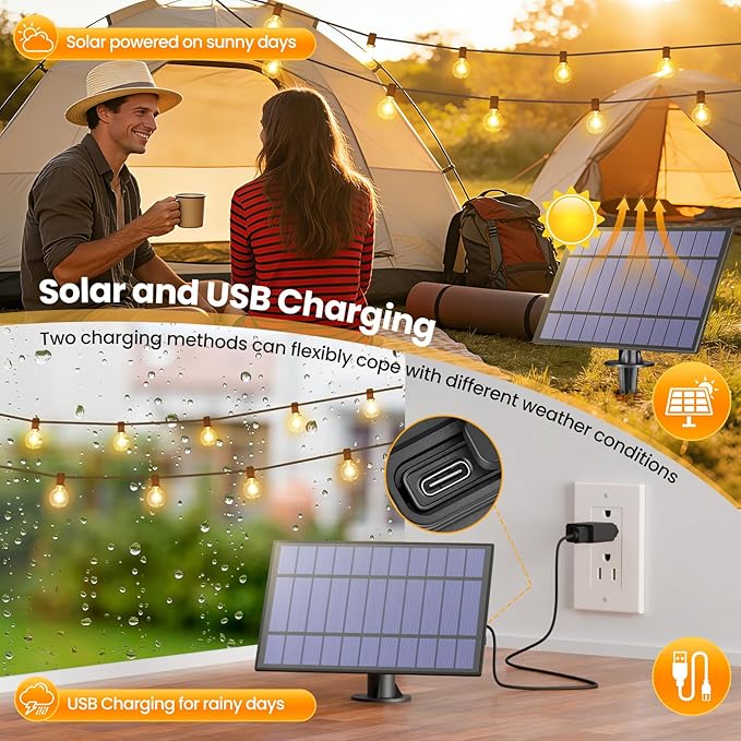 Mlambert 25FT Solar Powered String Lights Outdoor, Waterproof Solar Patio Light String with 10+1 Shatterproof LED G40 Bulbs for Backyard Garden-Brown