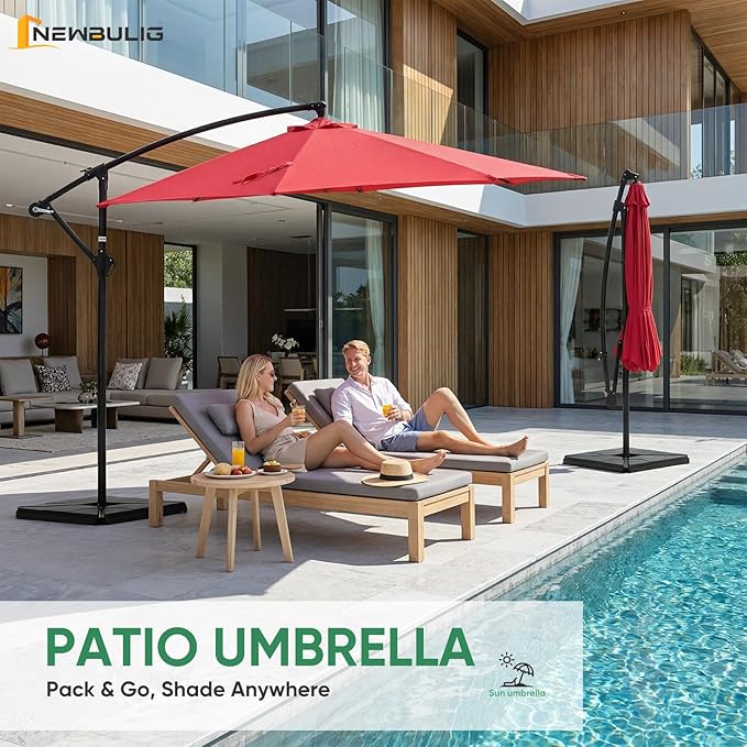 NEWBULIG 10FT Patio Umbrella, Offset Cantilever Outdoor Patio Table Umbrella, UV Protection, Fade Resistant Fabric, Easy Tilt Adjustment for Deck, Pool, Backyard, Garden