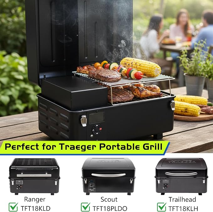Smoking Rack for Pit Boss 150 Grill Beef Jerky Second Rack Portable Pellet Smoker Grates for Traeger Ranger Scout Portable Tabletop Replacement Parts Pitboss PB150PPG PB150PPS Accessories