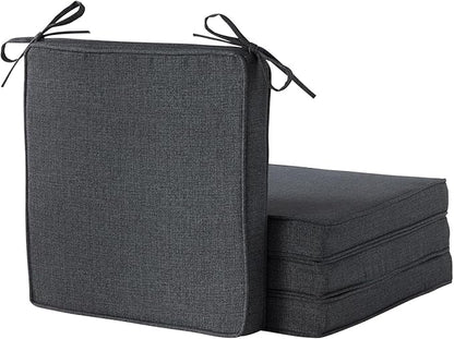 Outdoor 18 inch Square Patio Dining Chair Pads – Comfortable Fiber-Filled Seat Cushions with Ties, Reversible Polyester Fabric - Carbon, Set of 4