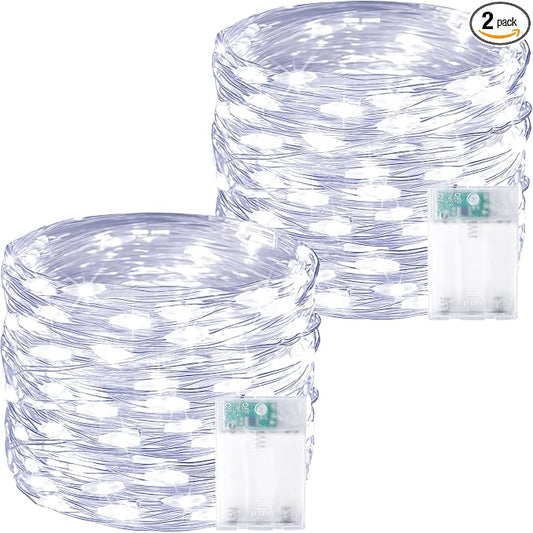 2 Pack 60 LED Fairy Lights Battery Operated with Timer, 20 FT Cool White | Cuttable Copper Wire, Waterproof Battery String Lights for Indoor Outdoor, Wedding, Bedroom, Home, DIY, Christmas Decorations