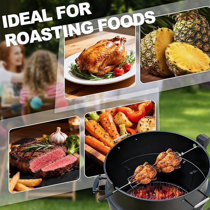 Rotisserie Grill Kit Premium Chicken Rotisserie for Weber 22 Kettle Grill, Rotating Ring Kit for Weber Kettle Accessories, Upgraded Electric Motor - Well Balanced