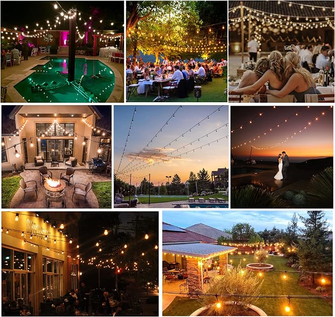 Outdoor String Lights 150FT Lighting Waterproof for Outside Patio Backyard | 150FT Connectable Outdoor Lights,75 Plastic Dimmable ST38 Edison Bulbs for Porch Bistro Garden Gazebo Balcony Cafe Deck Yard