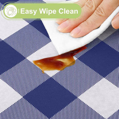 Smiry Picnic Table Cloth, Vinyl Tablecloths with Flannel Backing, 70"x90" | Waterproof Rectangle Table Cloth, Wipeable Buffalo Plaid Table Cover for Indoor and Outdoor (Navy & White)