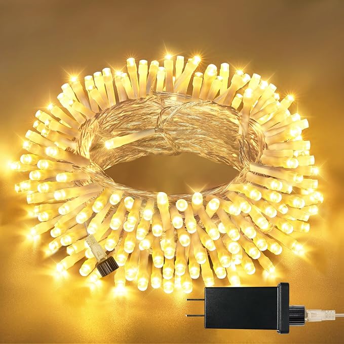 49FT 150 LED Christmas Lights Outdoor Waterproof, Timer & Memory Function, 8 Modes Warm White String Lights Plug in Twinkle Lights for Xmas Tree Holiday Garden Indoor Party Decor