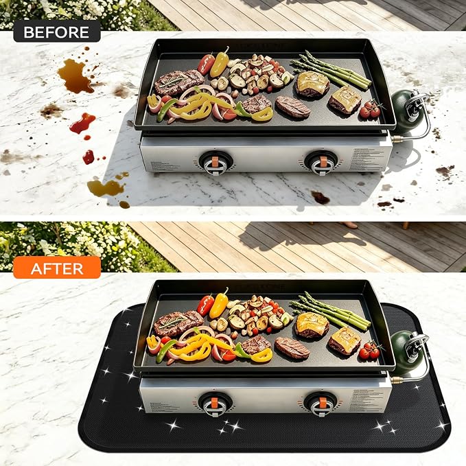 30"x21" Under Grill Mats for Blackstone Tabletop -[Fireproof] [Oil-proof] | Waterproof Silicone Coating,Double Fiberglass,Easy to CLean,Small Grill Grease Mat,Camping Outdoor and RV Travel,BBQ,Fire Pit